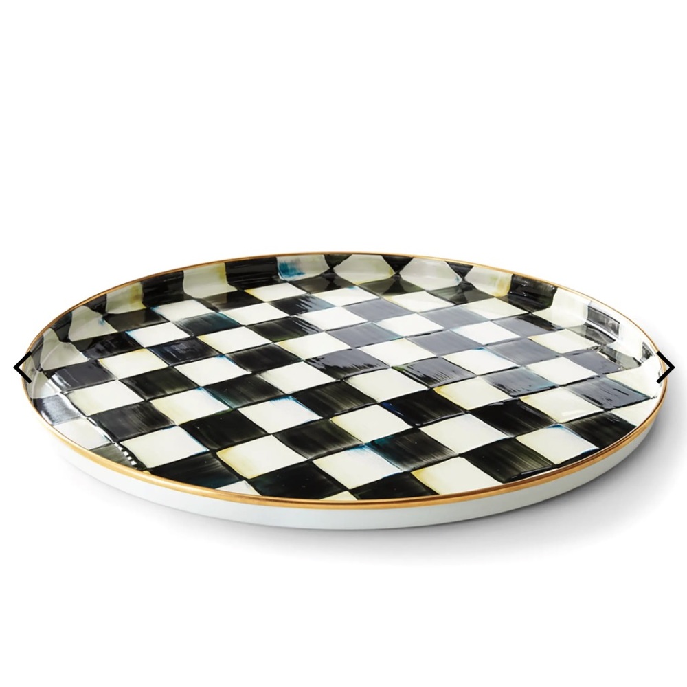 NEW Mackenzie-Child's Courtly Check Round Enamel Tray
